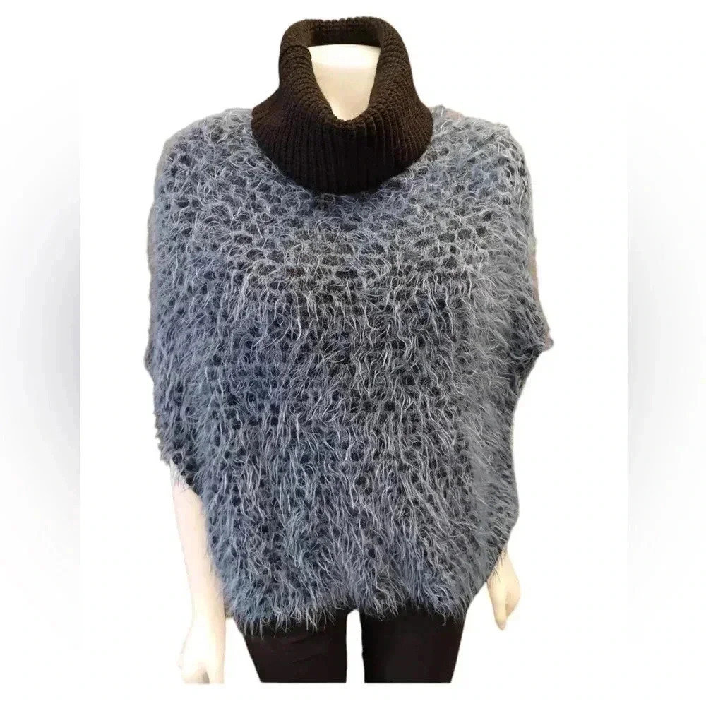 Iperico One Size Cowl Neck Blue & Black Poncho